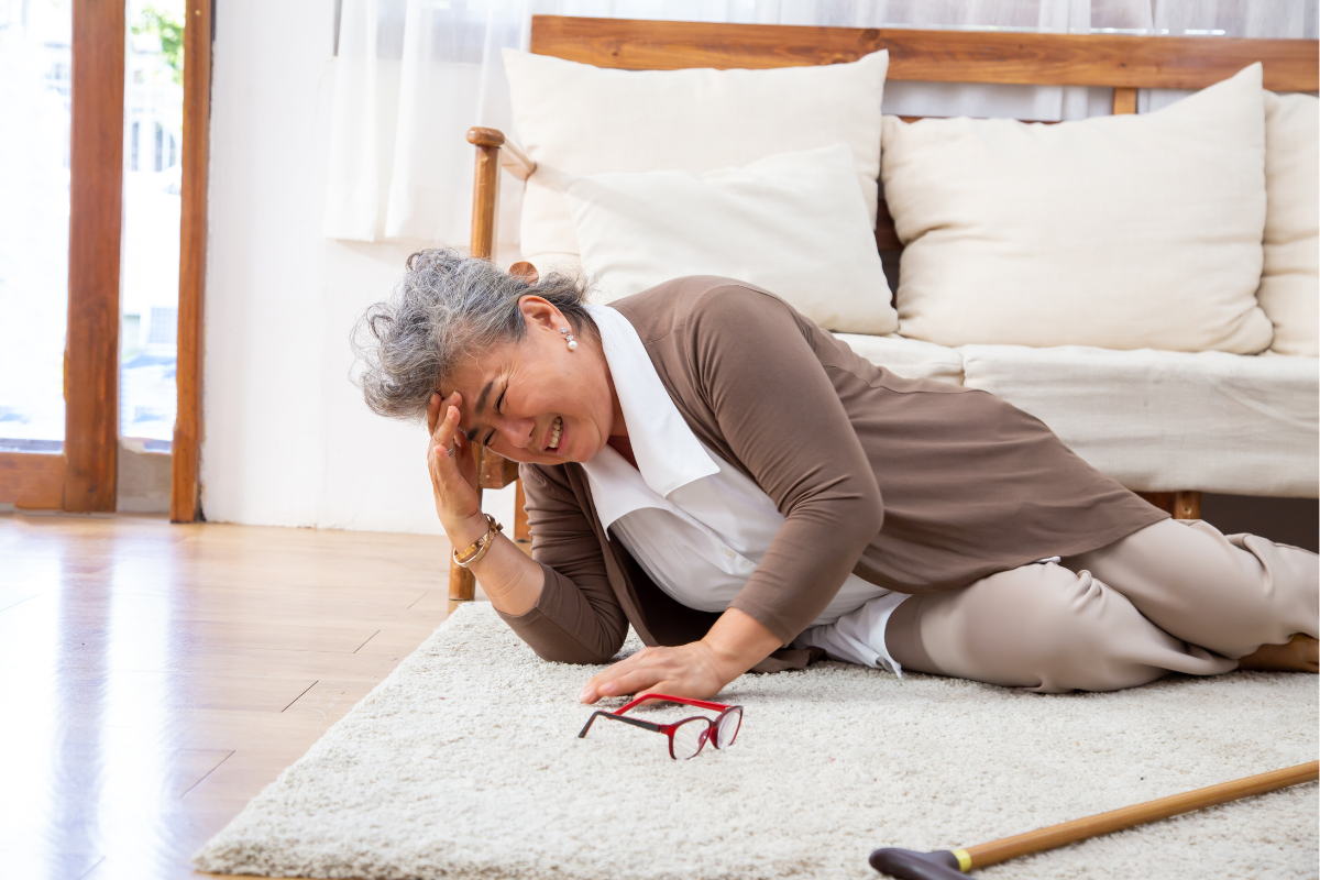 Elderly woman showing signs of distress during a stroke.