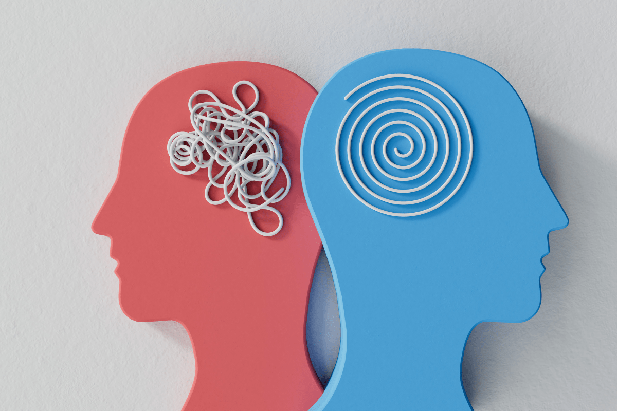 Tangled vs. calm brain illustration.
